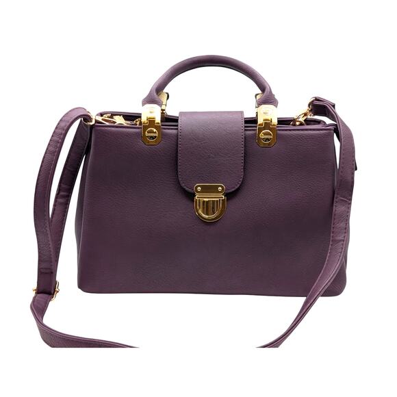 Dasein Purple Leather Gold Tone Metal Three Large Compartment Satchel Handbag - Picture 14 of 14